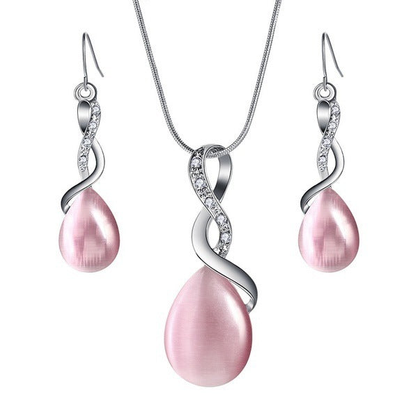 Fashion Opal Jewelry Sets For Woman Cubic zirconia Water Drop Necklace Pendant Earrings Statement Bridal Wedding Party Gift 1