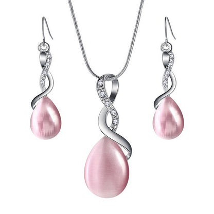 Fashion Opal Jewelry Sets For Woman Cubic zirconia Water Drop Necklace Pendant Earrings Statement Bridal Wedding Party Gift 1