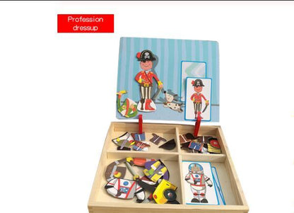 Montessori Magnetic Fun Puzzle Children's Wooden Puzzle Box Game Cartoon Educational Painting Toys For Children Gift Antistre
