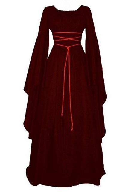 Halloween Long Sleeve Round Collar Belt Irregular Ladies Dress Halloween Witch Costume 1856645593050