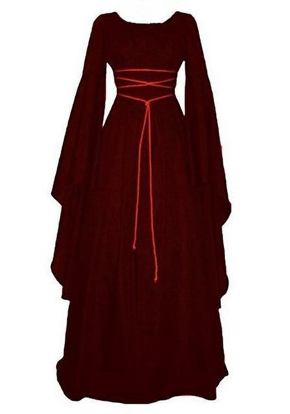 Halloween Long Sleeve Round Collar Belt Irregular Ladies Dress Halloween Witch Costume 1856645593050