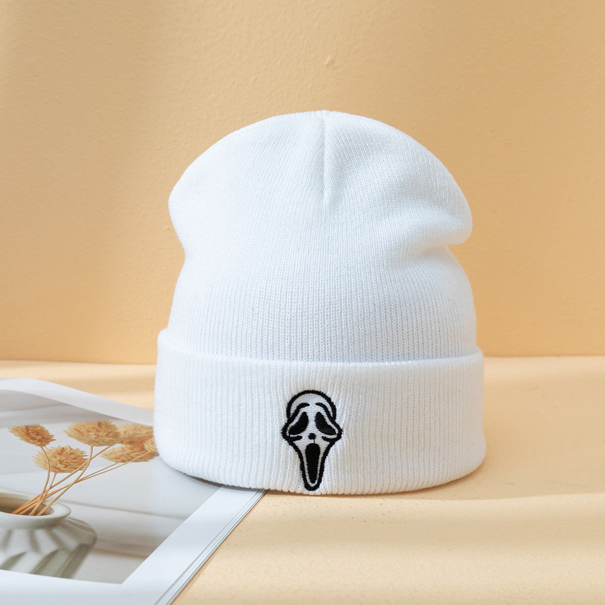 Halloween Dark Embroidered Ghost Face Skeleton Head Fashion Autumn And Winter Warm Fashion Men's And Women's Knitted Hat 1864