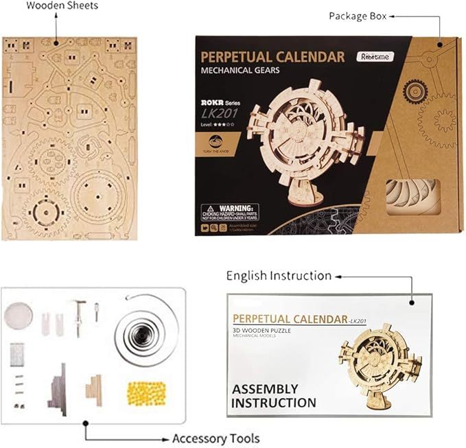 ROBOTIME 3D Puzzles Perpetual Calendar Wooden Model Kits Brain Teasers Sets LK201 1864903680650907648