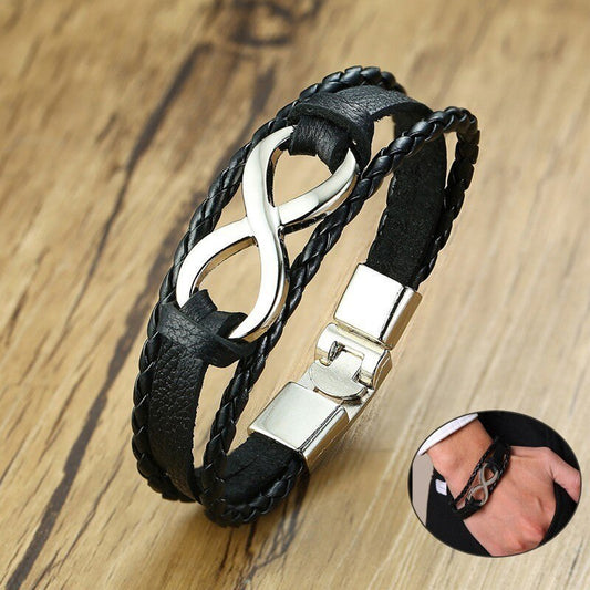 Alloy lucky figure 8 leather bracelet 1865900419688