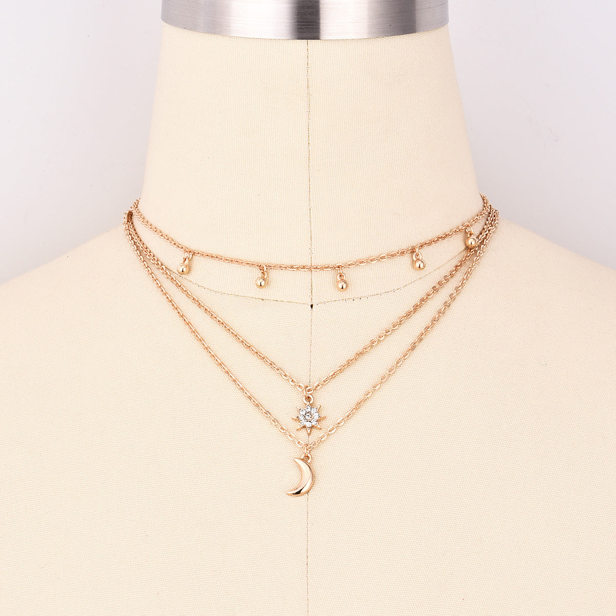 Round beads full of stars and moon multi-layer necklace 1865946424650