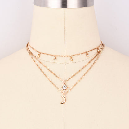 Round beads full of stars and moon multi-layer necklace 1865946424650