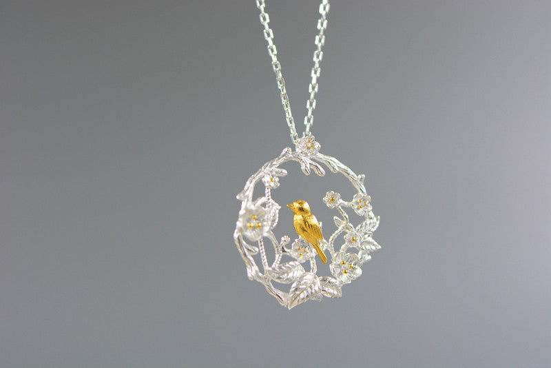 Bird necklace on a branch, silver flower, big tree, clavicle chain 186708617364