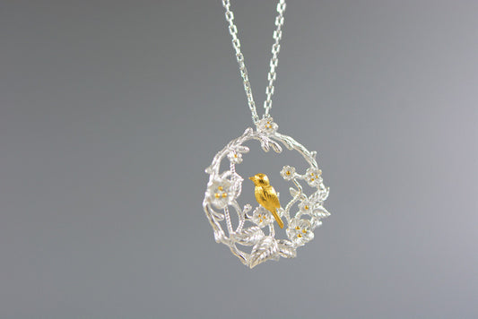 Bird necklace on a branch, silver flower, big tree, clavicle chain 186708617364