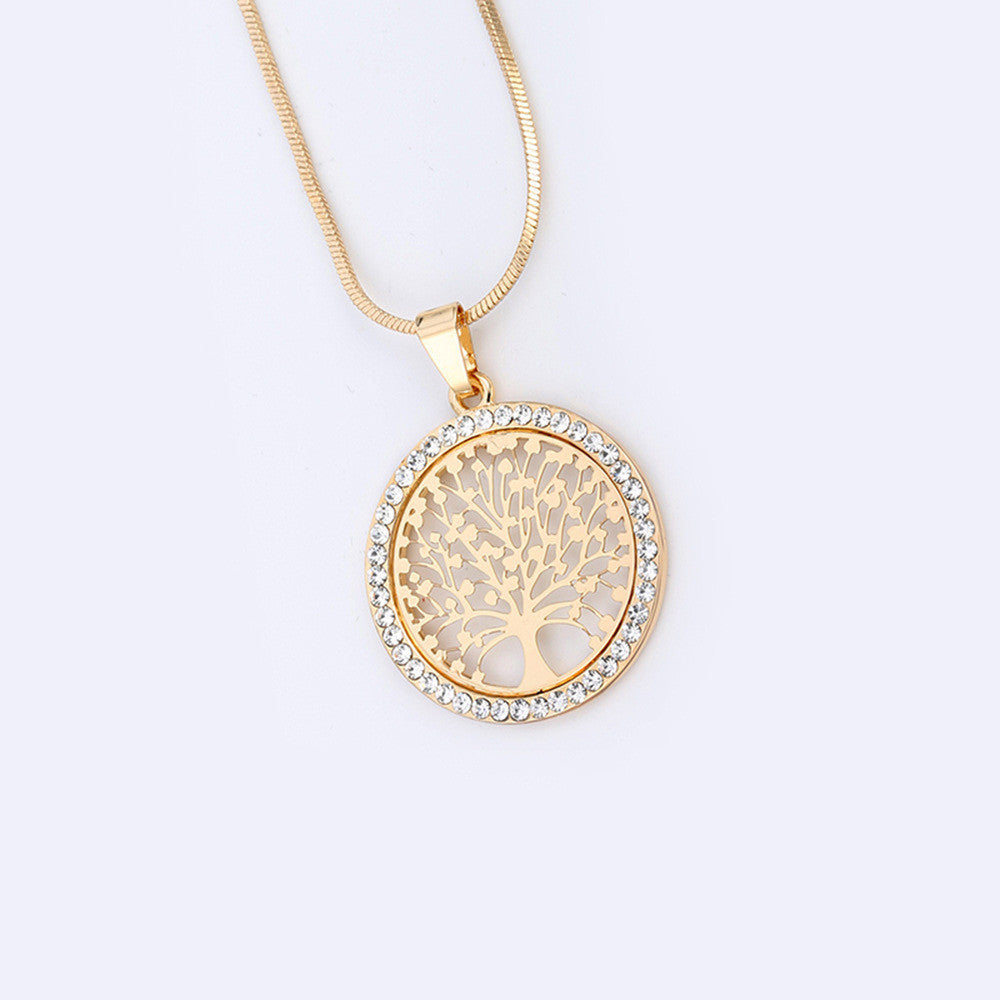 Explosion Models Europe And America Necklace Life Tree Long Necklace Chain Crystal Pendant Long Life Tree Sweater Chain 18673