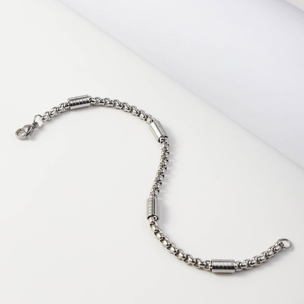 Men's Square Pearl Tube Chain Stainless Steel Bracelet 1868b849 490e 4862 98bc 614f49bf96ea