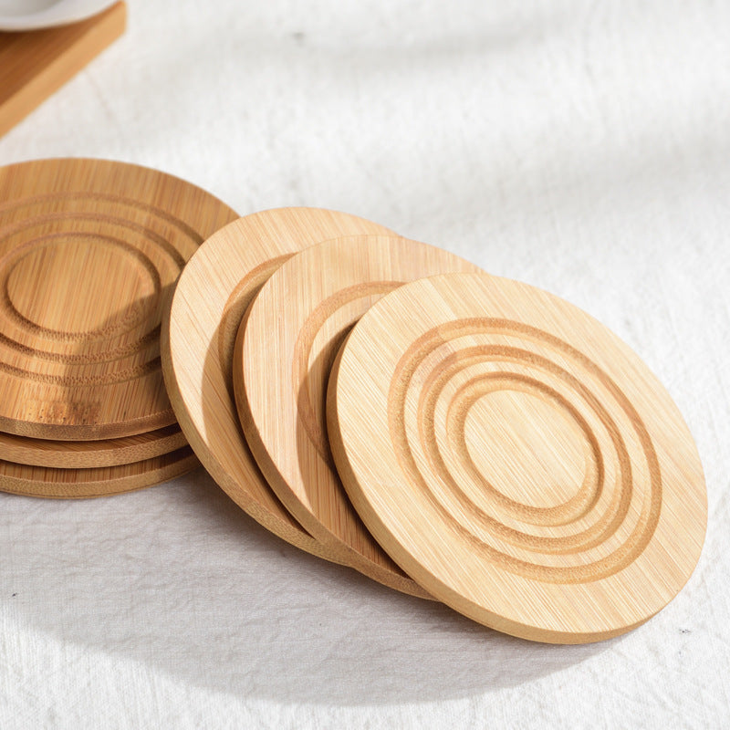 Six-piece Simple Ceramic Cup Set 200ml Tea Cup Coffee Cup Three-dimensional Bamboo and Wooden Bracket Striped Non-slip Coaste