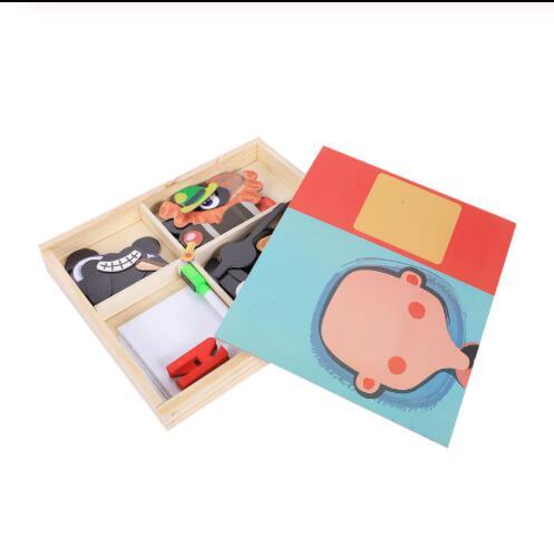 Montessori Magnetic Fun Puzzle Children's Wooden Puzzle Box Game Cartoon Educational Painting Toys For Children Gift Antistre