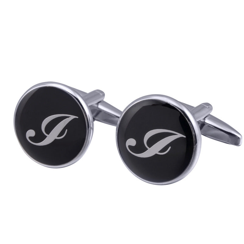 French Cufflinks black round Enamel Traditional letter Cufflinks 1882840829549