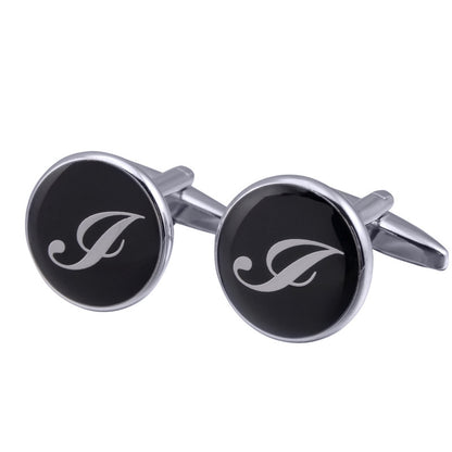 French Cufflinks black round Enamel Traditional letter Cufflinks 1882840829549