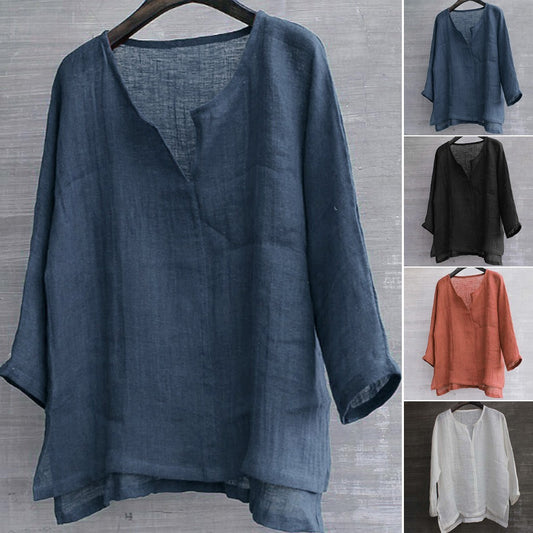 Cotton linen solid stand collar shirt 1886771378383