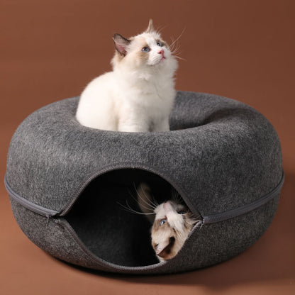 Four Seasons Available Cat Nest Round Woolen Felt Pet Dual-use Cat Nest Tunnel Interactive Training Toy Grey Felt Cat Nest 18