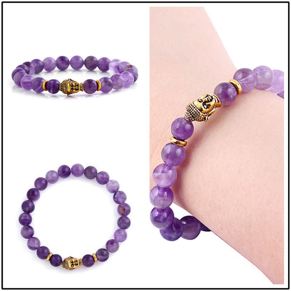 Natural Amethyst Buddha Head Bracelet Amethyst Stone Bead Bracelet 1889745408915