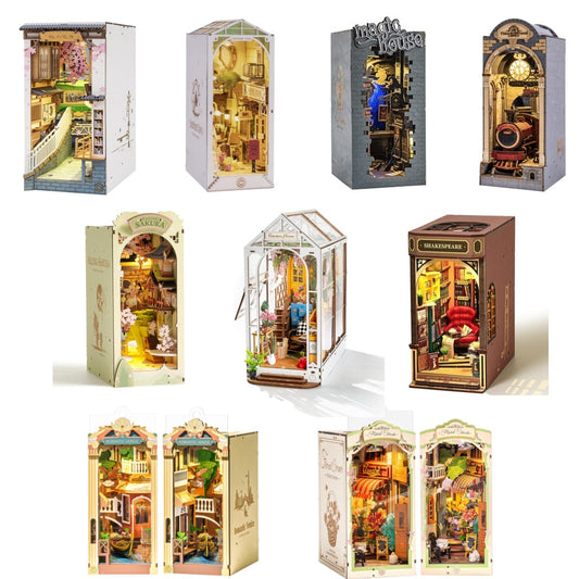 ROBOTIME Rolife DIY Book Nook Kit Bookend Stand Bookshelf Insert Bookcase Miniature Doll House Light 3D Puzzles TGB01-09 1892