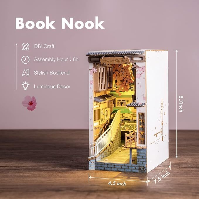 ROBOTIME Rolife DIY Book Nook Kit Bookend Stand Bookshelf Insert Bookcase Miniature Doll House Light 3D Puzzles TGB01-09 1892
