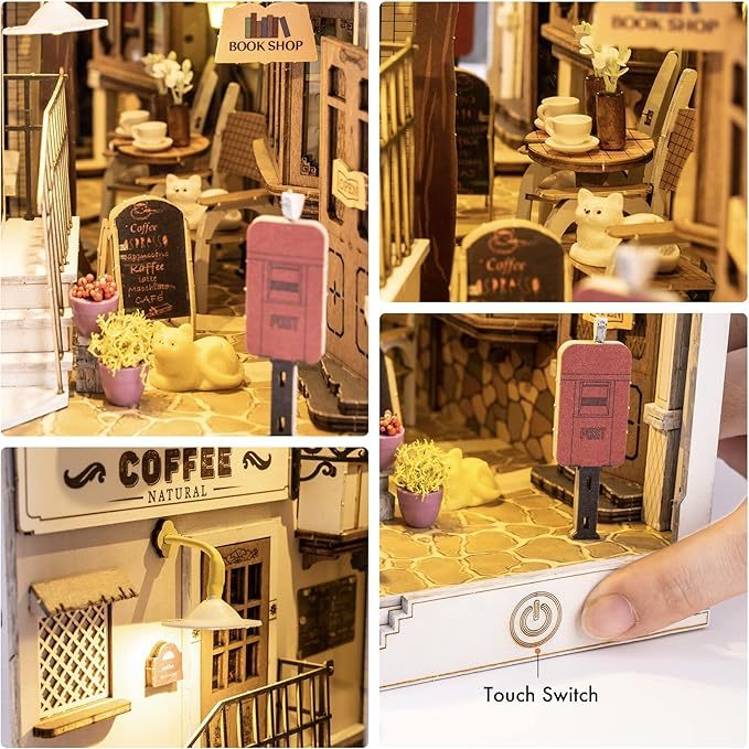 ROBOTIME Rolife DIY Book Nook Kit Bookend Stand Bookshelf Insert Bookcase Miniature Doll House Light 3D Puzzles TGB01-09 1892