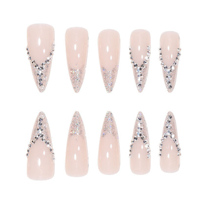 Bride French Diamond Fragments Fake Nail Sticker Long 18f41c35 b10e 47e8 81cb 32338222ba75