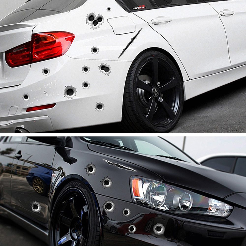 Car scratch simulation bullet hole crack sticker 1918555330992