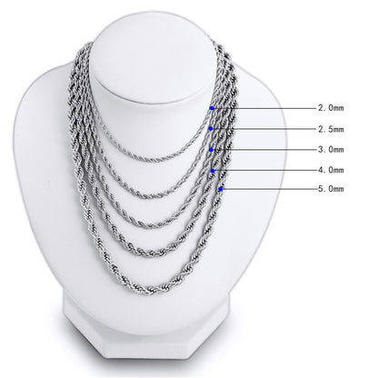 Color Preserving Plating Plain Chain 3MM Stainless Steel Fried Dough Twists Rope Necklace 191c899c b693 48b5 8acc bb29d731427