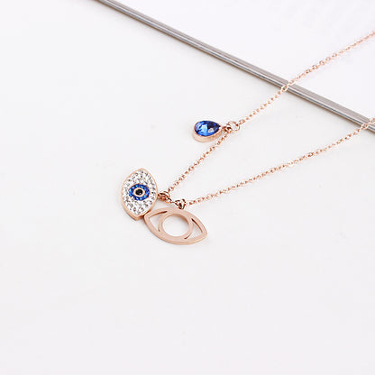 Europe and the United States titanium steel rose gold demon eye necklace short clavicle chain female personality wild tempera