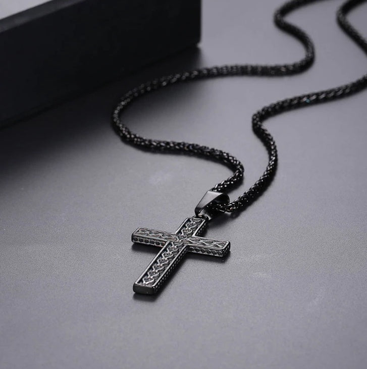 316L stainless steel gold plated christianity jewelry unique black mens vintage cross necklace with chain - HD Wireless Product #2