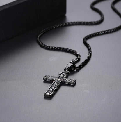 316L stainless steel gold plated christianity jewelry unique black mens vintage cross necklace with chain - HD Wireless Product #2