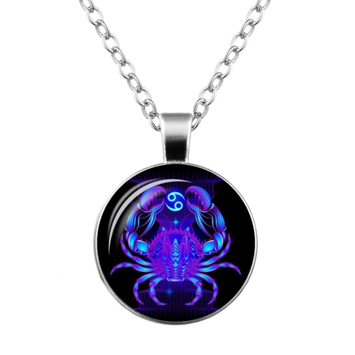 Twelve Constellation Time Gemstone Glass Pendant Necklace 1934993469594