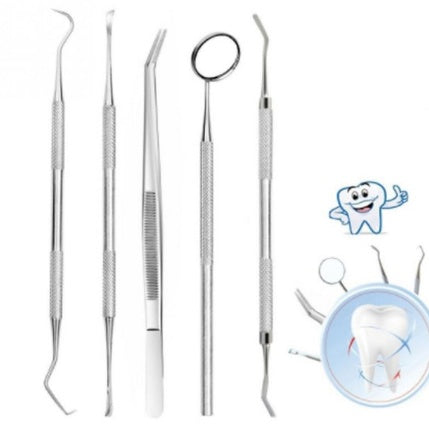 5pc Dental Tool Set Stainless Steel Tooth Scraper Wax Carving Dentist Tool Kit Explorer Probe Picks Mirror Teeth Clean Oral Care - HD Wireless Product #1