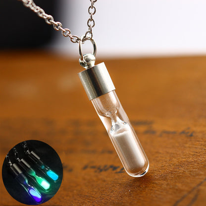 Fashion Time Hourglass Crystal Drift Bottle Pendant Noctilucent Necklace 19591531358