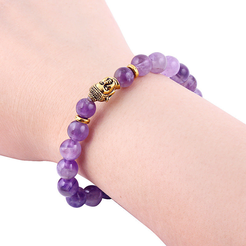 Natural Amethyst Buddha Head Bracelet Amethyst Stone Bead Bracelet 1959788437908
