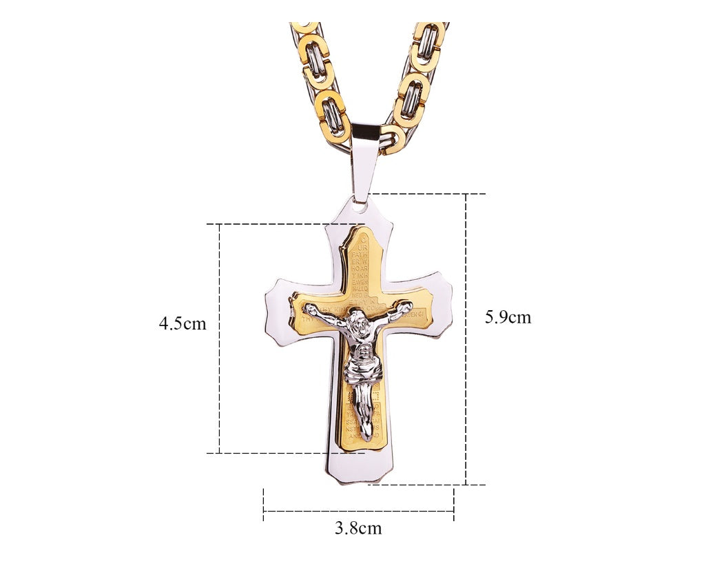 Jesus Bible Scripture Golden Cross Titanium Steel Pendant Necklace 1969854312967