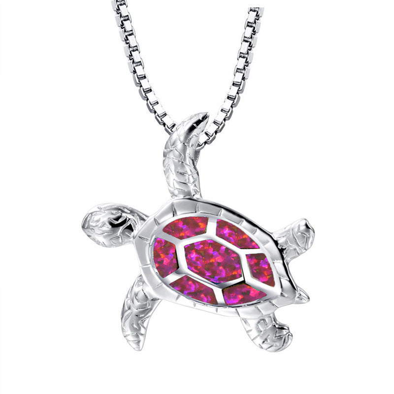 Fashion silver filled blue opal sea turtle pendant necklace for women female Animal wedding ocean beach jewelry gift 19721277