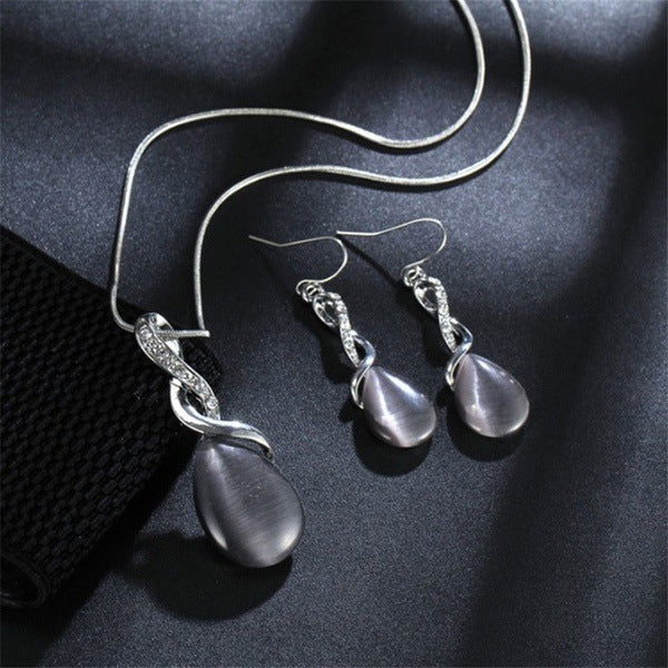 Fashion Opal Jewelry Sets For Woman Cubic zirconia Water Drop Necklace Pendant Earrings Statement Bridal Wedding Party Gift 1
