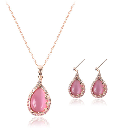 new fashion European and American bride necklace earrings two sets of ladies crystal jewelry set 199128376966428