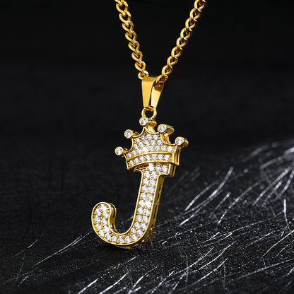 Crown Pendant Stainless Steel Letter Necklace 1995536932699