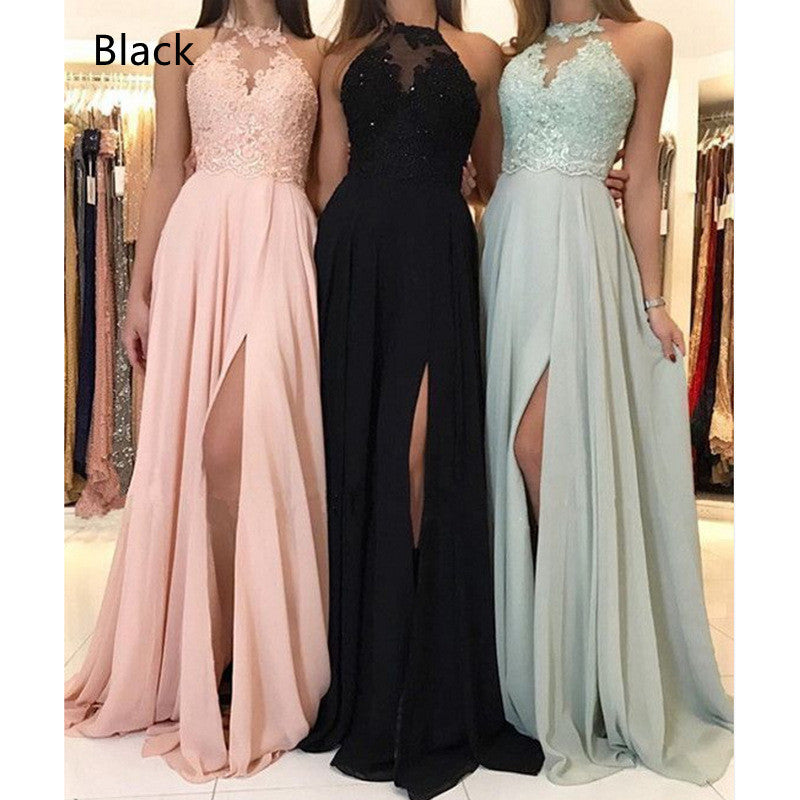 Halter Lace Chiffon Dress Prom Evening Dress Split Long Skirt 1a9de274 3c48 4d6a 8da8 ed3186ddd3c6