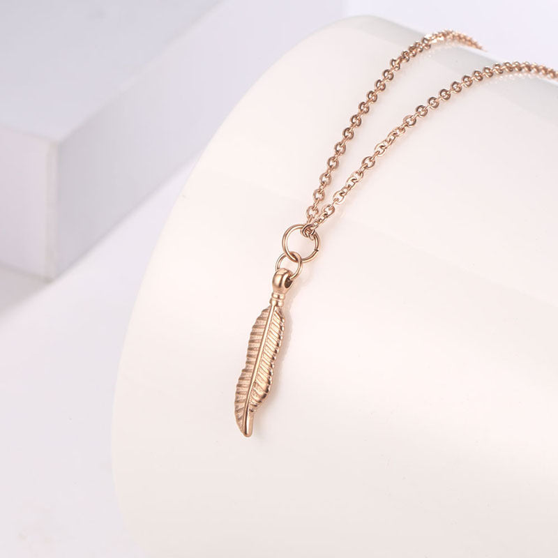 Simple Titanium Steel Clavicle Chain Leaf Pendant Long Necklace 1ab94712 838b 4060 ab2d 12a225d24251