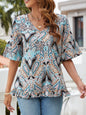 V-neck Printed T-shirt Casual Bell Sleeve Top 1aedbad7 5bcf 4516 8220 67e979060028