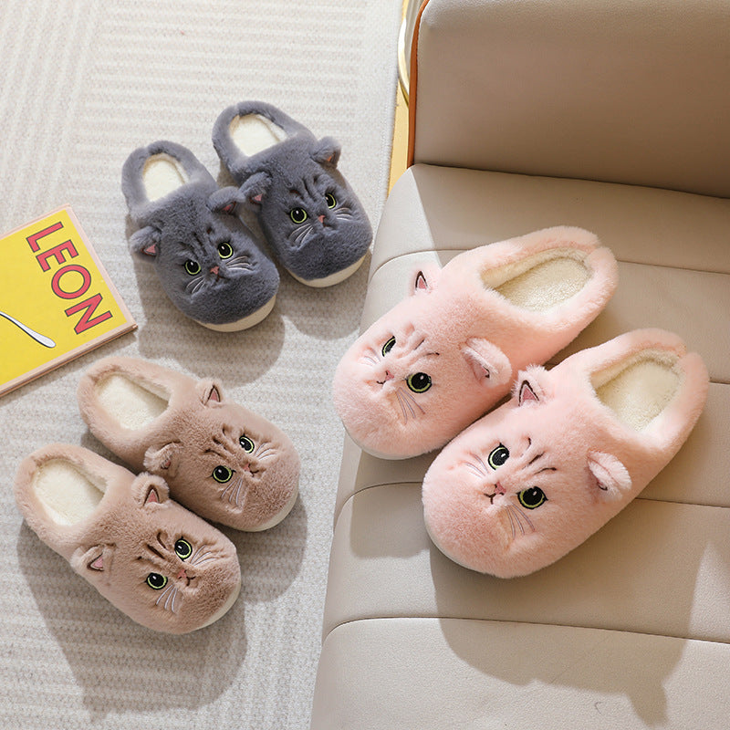 Cute Cat Plush Slippers Winter Warm Floor Bedroom Home Slippers For Couple Non-slip House Shoes Women Men 1b33b679 ea20 4ca7 