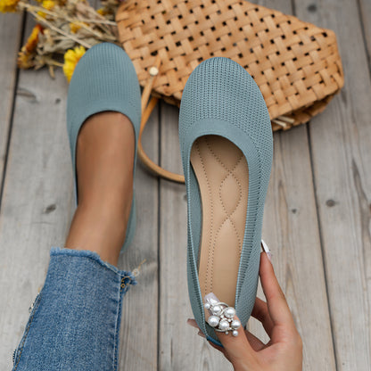 Round Toe Flats Shoes Casual Comfortable Soft Slip On Knit Mesh Shoes For Women 1b3d5f46 8349 4485 b739 baa53df2c4ec