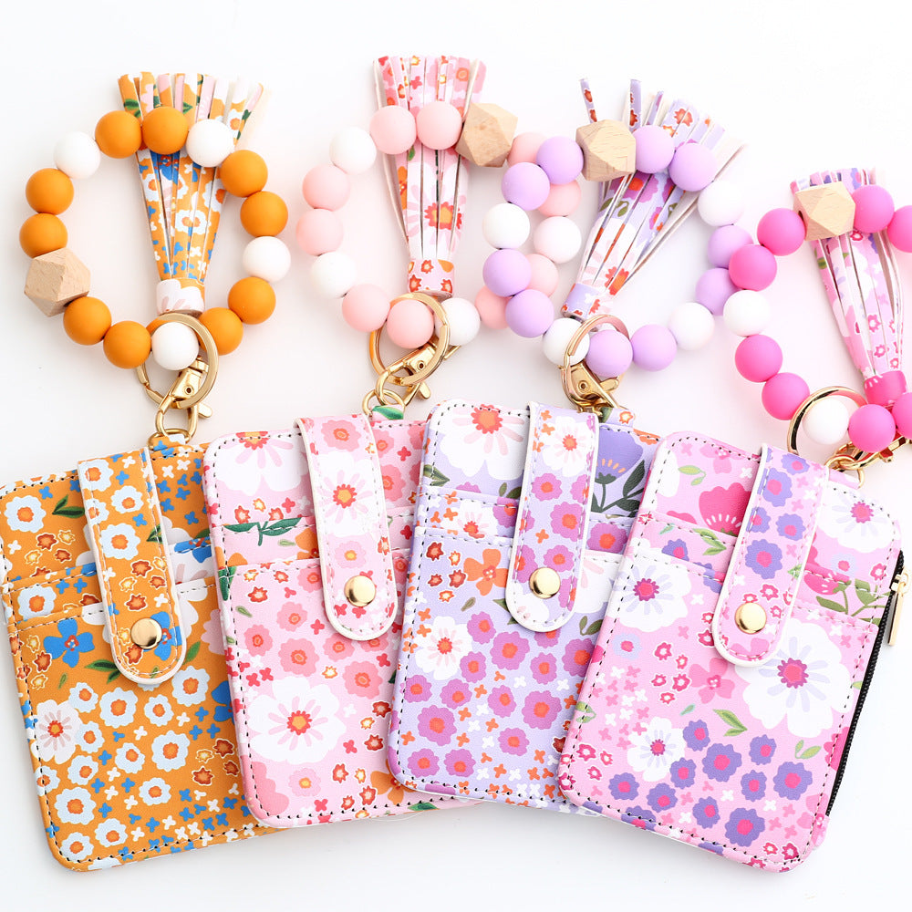 Women's Floral Print Leather Card Bag - 图片 2