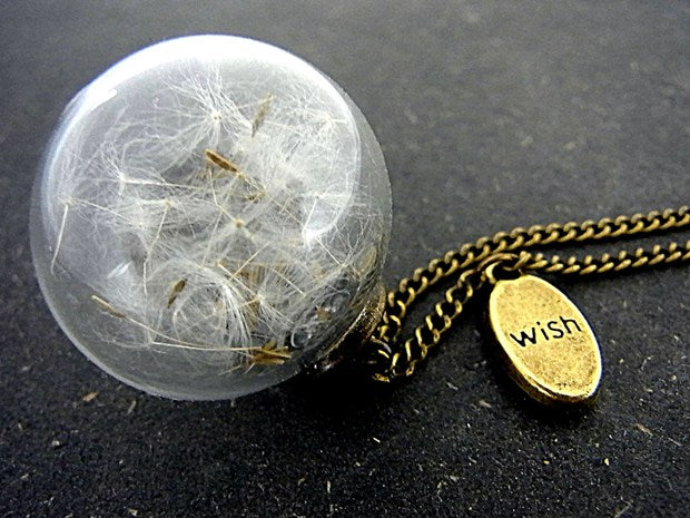 Vintage Handmade Fashion Dandelion Seed Glass Necklace