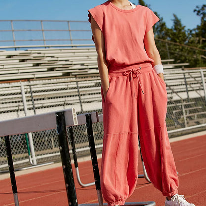 Sleeveless Casual Pocket Pure Color Elastic Waist Backless Jumpsuit 1b748cb8 e942 4b46 9a9c 841ab00321a6