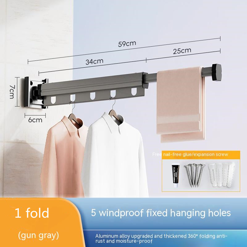 Suction Cup Folding Clothes Hanger Indoor Home Balcony Aluminum Retractable Drying Rack No Punching Folding Clothes Hanger 1b