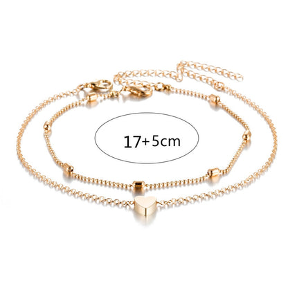 Double-layered anklet Retro beach ball chain heart-shaped anklet 1bee340a 145f 4e83 9d2c cdcea836f973