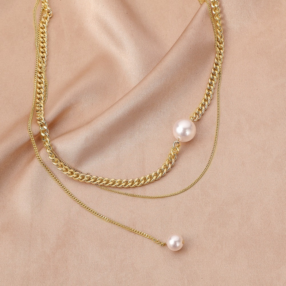 All-match Cold Rock Hip-hop Pearl Necklace Clavicle Chain Female 1c5641a4 e051 4b20 846b 7a06c5517199